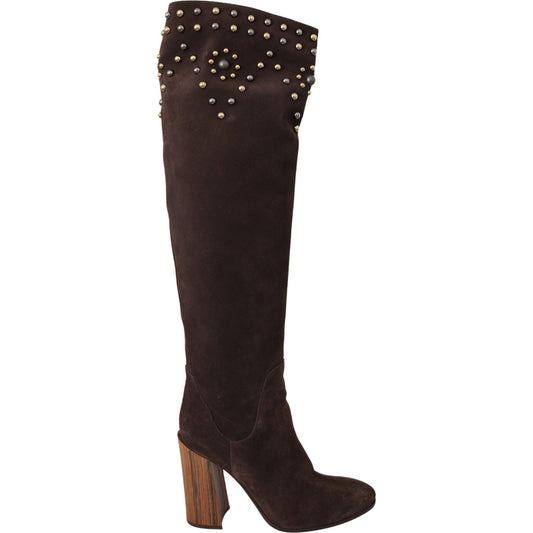 Dolce & Gabbana Studded Suede Knee High Boots in Brown Dolce & Gabbana Dark Slate Gray