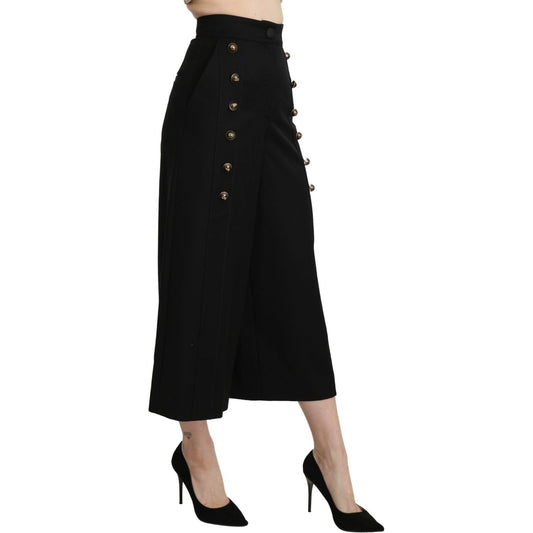 Dolce & Gabbana Elegant High Waist Wide Leg Virgin Wool Trousers Jeans & Pants Dolce & Gabbana Black