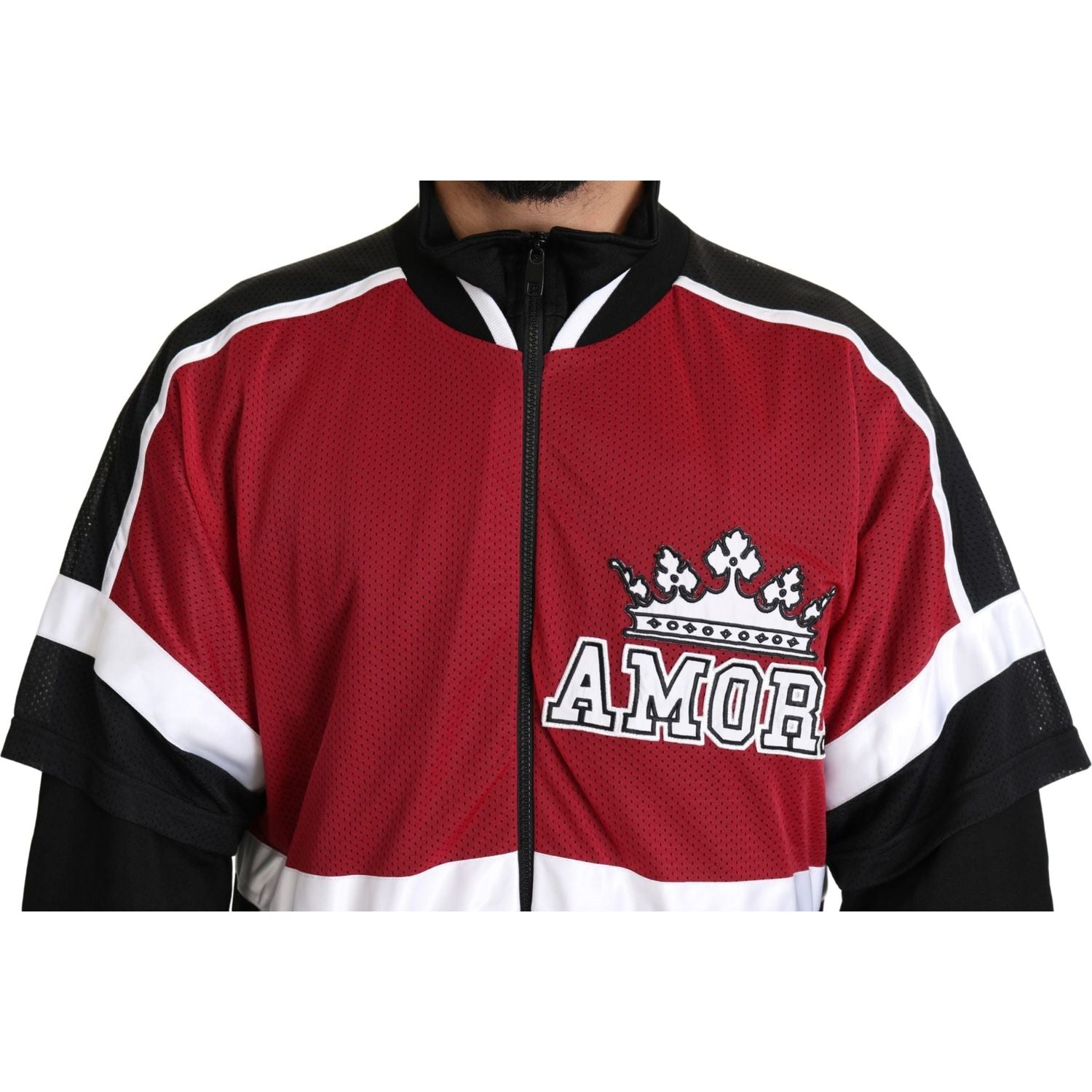 优雅的黑色和红色全拉链毛衣