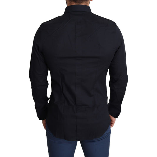 Dolce & Gabbana Sleek Black Slim Fit Cotton Stretch Dress Shirt Dolce & Gabbana Black
