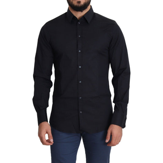 Dolce & Gabbana Sleek Black Slim Fit Cotton Stretch Dress Shirt Dolce & Gabbana Black