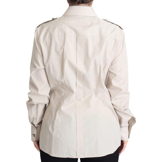 Dolce & Gabbana Elegant Beige Cotton Safari Shirt Dolce & Gabbana Light Gray