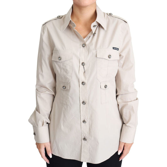 Dolce & Gabbana Elegant Beige Cotton Safari Shirt Dolce & Gabbana Light Gray