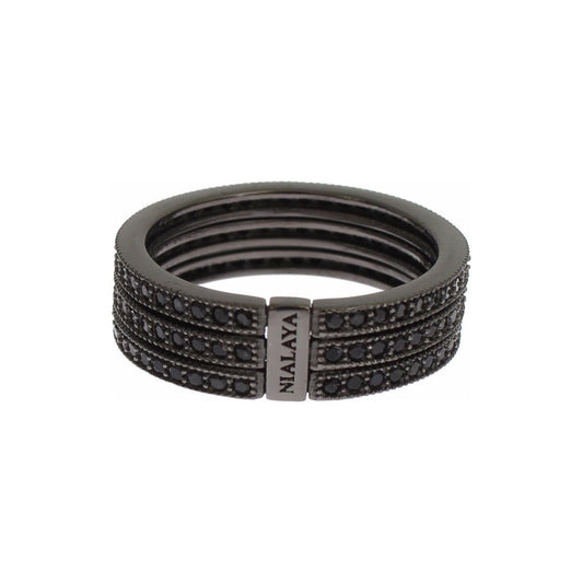 Nialaya Elegant Black Rhodium Silver Crystal Ring Ring Nialaya Dark Slate Gray