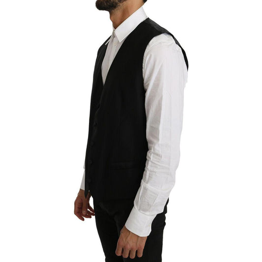 Dolce & Gabbana Elegant Black Formal Wool Blend Vest Dolce & Gabbana Light Gray