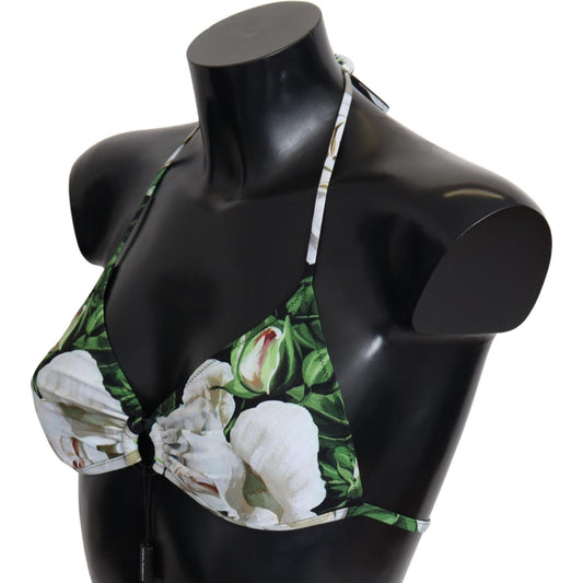 Dolce & Gabbana Floral Print Bikini Top with Logo Clasp Dolce & Gabbana Black