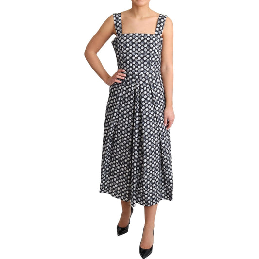 Dolce & Gabbana Elegant Sleeveless Geometric Midi A-Line Dress Dolce & Gabbana Dark Gray