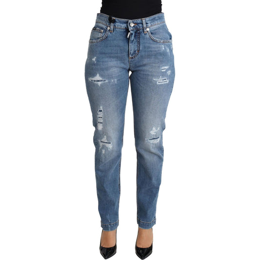 Dolce & Gabbana Chic High-Waisted Tattered Skinny Jeans Dolce & Gabbana Dim Gray