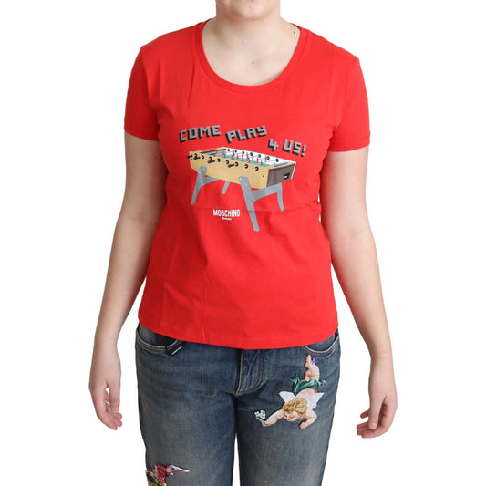 Moschino Chic Red Cotton Tee with Playful Print Moschino Firebrick