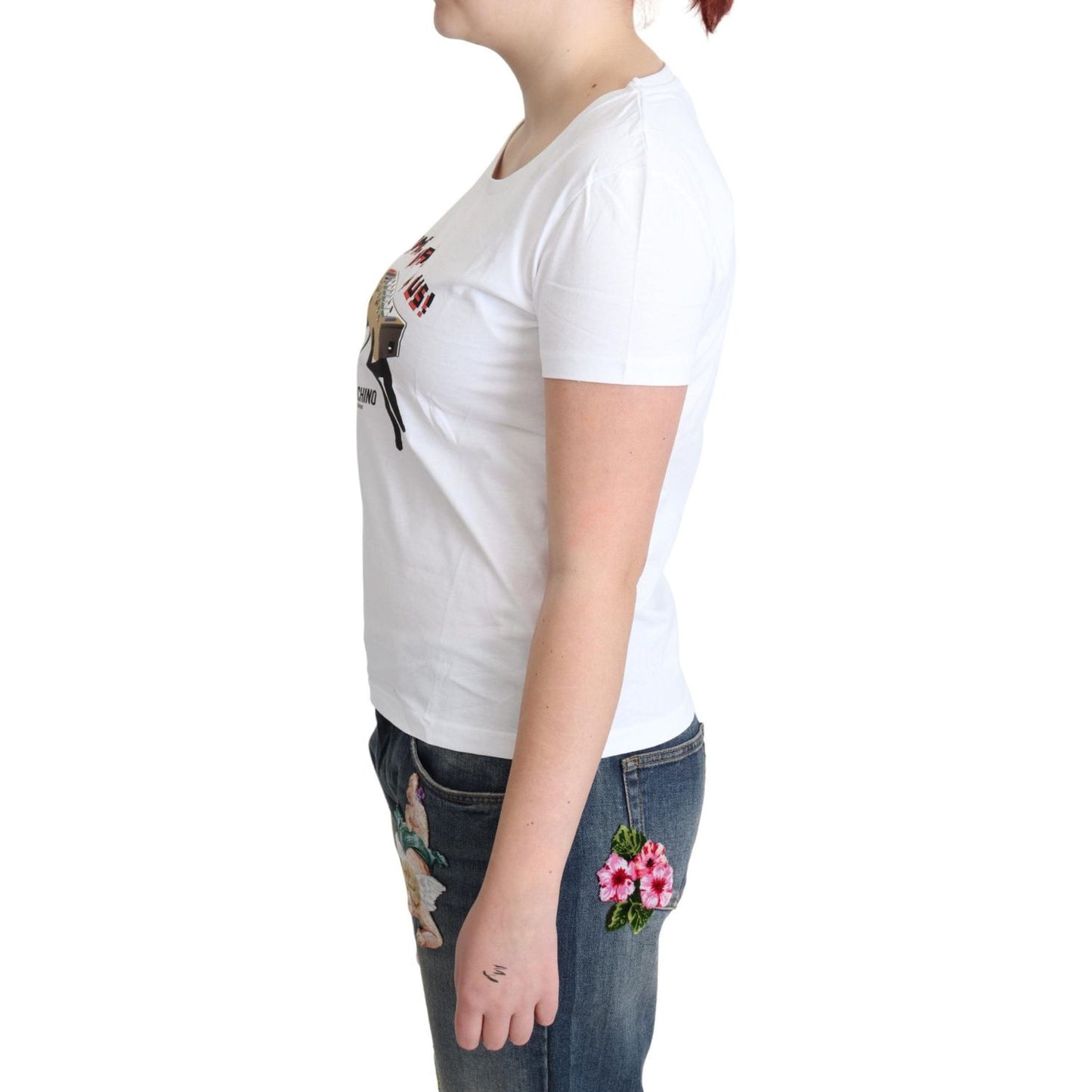 Moschino White Cotton Come Play 4 Us Print Tops T-shirt