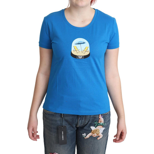 Moschino Chic Blue Cotton Tee with Iconic Print Moschino Steel Blue