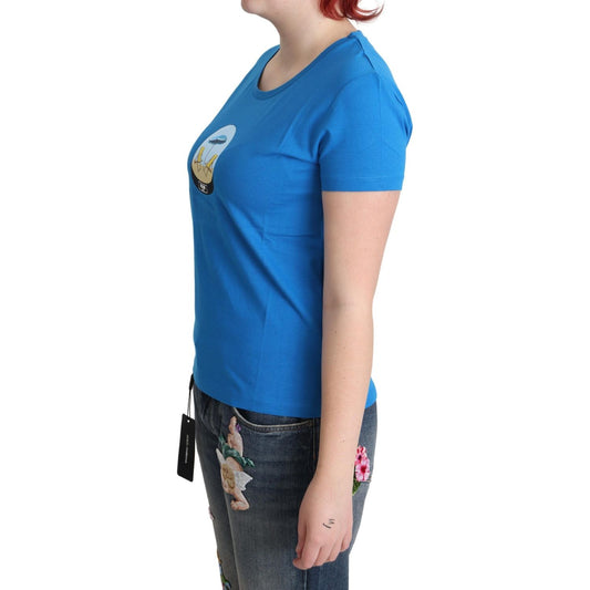 Moschino Chic Blue Cotton Tee with Iconic Print Moschino Dark Slate Blue