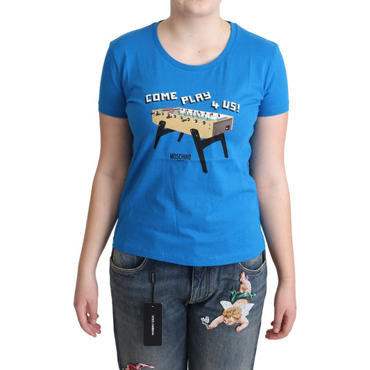 Chic Moschino Cotton Tee with Unique Print Moschino Steel Blue