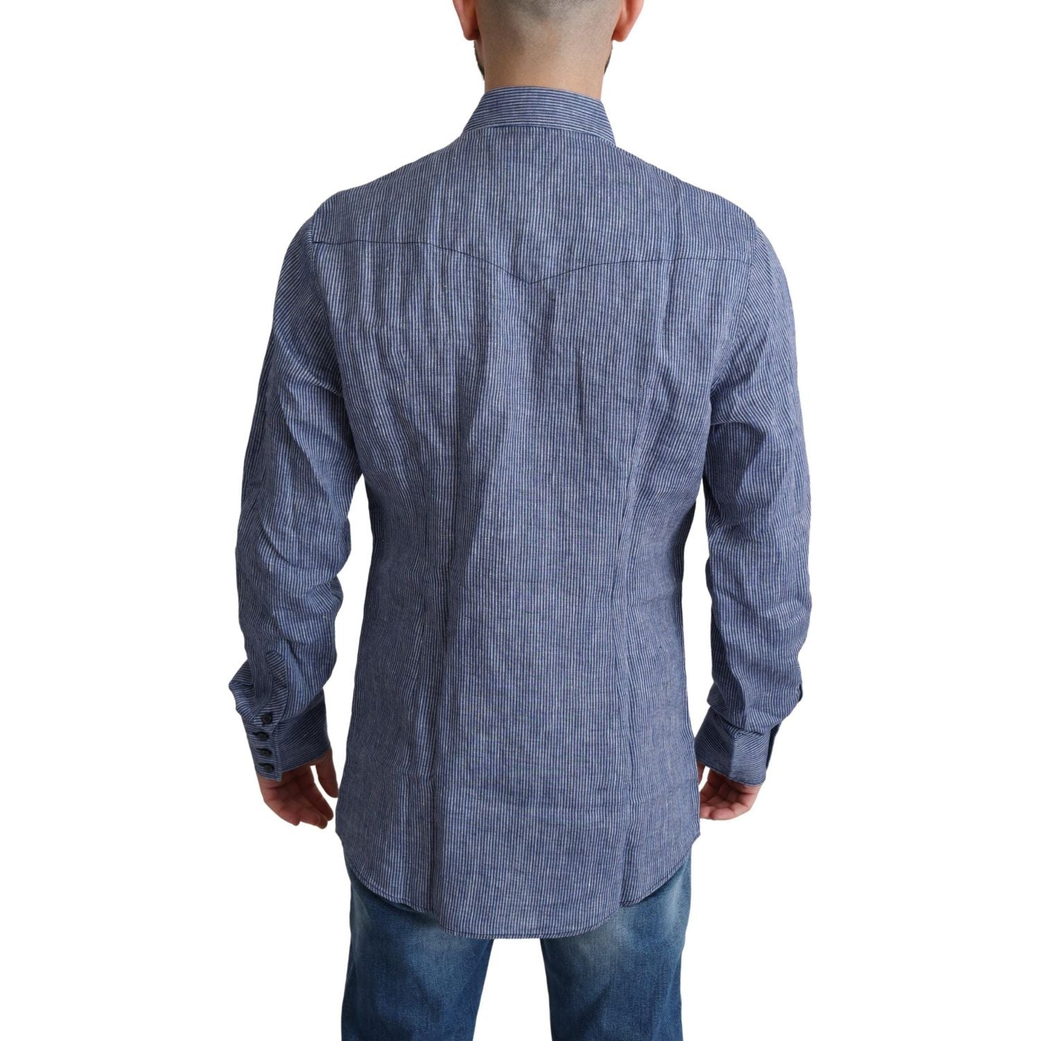 优雅条纹亚麻纽扣衬衫