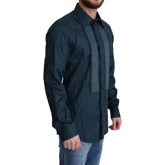 Dolce & Gabbana Elegant Blue Ruffled Tuxedo Shirt Dolce & Gabbana Dark Slate Gray