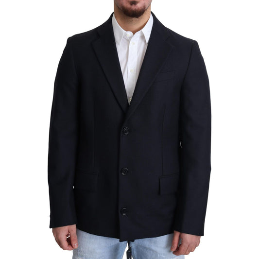 Dolce & Gabbana Elegant Dark Blue Virgin Wool Men's Coat Dolce & Gabbana Black