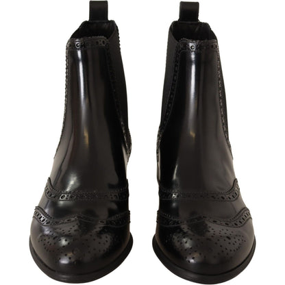 Dolce & Gabbana Black Leather Ankle High Flat Boots Shoes