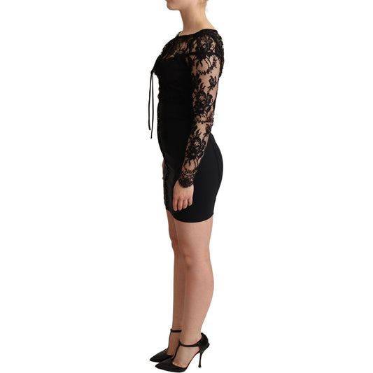 Dolce & Gabbana Elegant Black Lace Mini-Dress Delight Dolce & Gabbana Tan