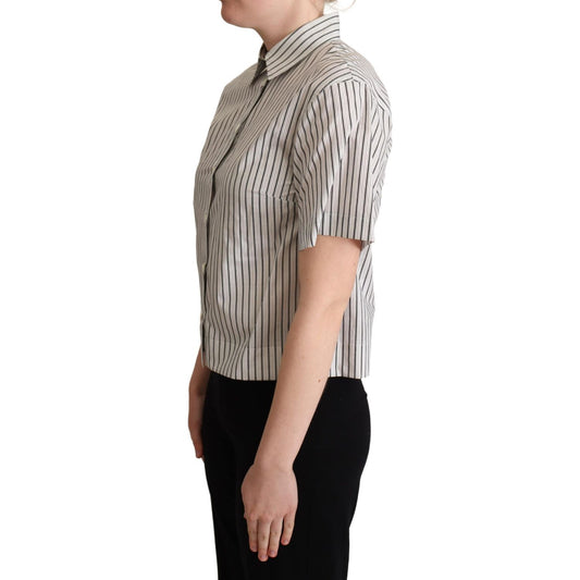Dolce & Gabbana Chic Monochrome Striped Polo Shirt Blouse Top Dolce & Gabbana Dark Gray