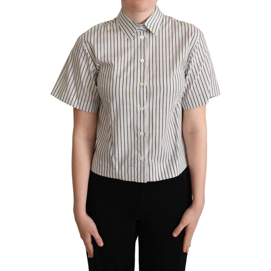 Dolce & Gabbana Chic Monochrome Striped Polo Shirt Blouse Top Dolce & Gabbana Gray