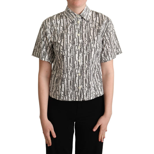 Dolce & Gabbana Elegant Floral Cotton Polo Top Dolce & Gabbana Dark Gray
