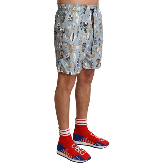Dolce & Gabbana Elegant Seashell Print Swim Trunks Dolce & Gabbana Dim Gray