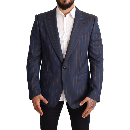 Dolce & Gabbana Elegant Slim Fit Blue Striped Wool Blazer Dolce & Gabbana Dark Slate Gray