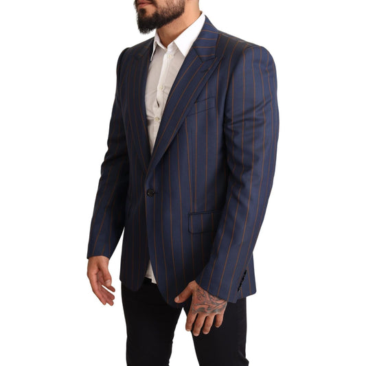Dolce & Gabbana Elegant Slim Fit Blue Striped Wool Blazer Dolce & Gabbana Dark Slate Gray