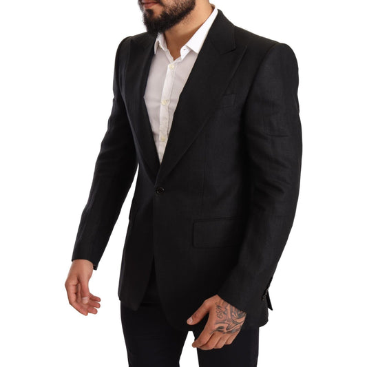 Dolce & Gabbana Elegant Slim Fit Black Linen Blazer Dolce & Gabbana Black