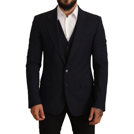 Dolce & Gabbana Elegant Dark Blue Wool Blend Martini Suit Dolce & Gabbana Black