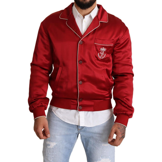 Dolce & Gabbana Sumptuous Silk Red Bomber Jacket Dolce & Gabbana Brown