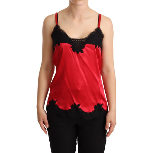 Dolce & Gabbana Enchanting Red Silk Blend Lace Camisole WOMAN T-SHIRTS Dolce & Gabbana Black