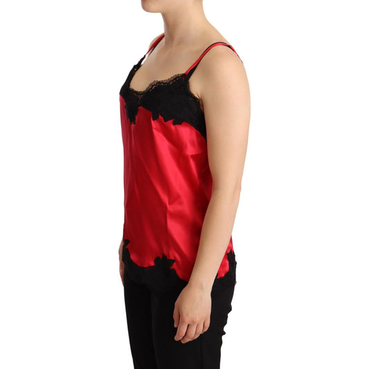 Dolce & Gabbana Enchanting Red Silk Blend Lace Camisole WOMAN T-SHIRTS Dolce & Gabbana Black