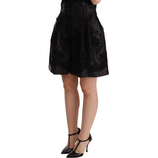 Dolce & Gabbana Elegant Black Floral Brocade Silk Shorts Shorts Dolce & Gabbana Rosy Brown