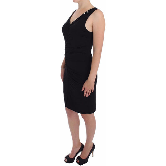 Roccobarocco Elegant Black Sheath Jersey Knee-Length Dress WOMAN DRESSES Roccobarocco Rosy Brown