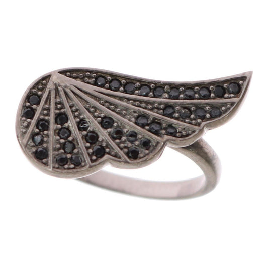 Nialaya Black Rhodium Silver Crystal Ring Ring Nialaya Dark Slate Gray