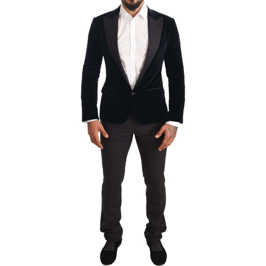 Dolce & Gabbana Elegant Two-Piece Velvet Suit in Blue Dolce & Gabbana Black