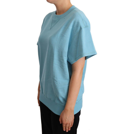 Dolce & Gabbana Elegant Blue Crew Neck Cotton Top WOMAN TOPS AND SHIRTS Dolce & Gabbana Light Slate Gray