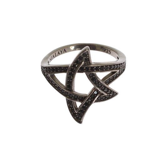 Nialaya Chic Black Rhodium Silver CZ Crystal Ring Ring Nialaya Dark Slate Gray