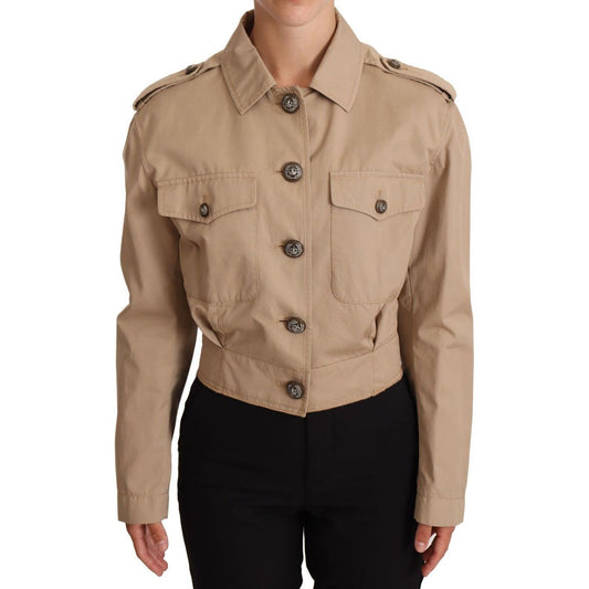 Dolce & Gabbana Elegant Cropped Cotton Jacket in Beige WOMAN COATS & JACKETS Dolce & Gabbana Rosy Brown