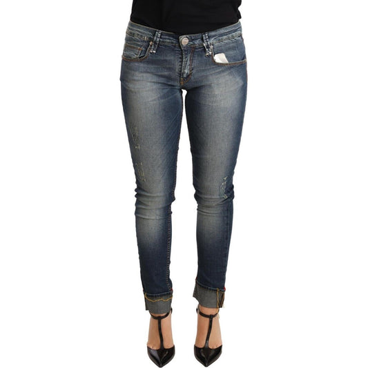 Acht Chic Blue Washed Skinny Denim Jeans & Pants Acht Dark Slate Gray