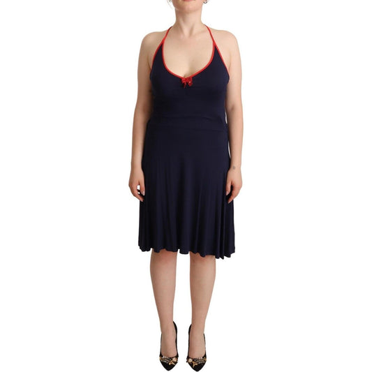 Roccobarocco Navy Blue Cotton Midi Halter Dress WOMAN DRESSES Roccobarocco Tan