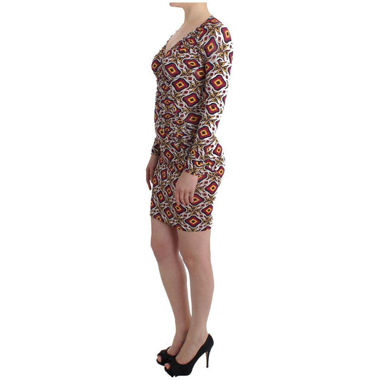 GF Ferre Chic Multicolor Cocktail V-Neck Dress GF Ferre Dim Gray