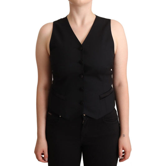 Dolce & Gabbana Elegant Black Vest Top with Button Detail WOMAN TOPS AND SHIRTS Dolce & Gabbana Black