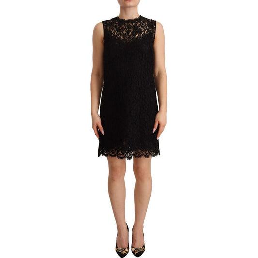Dolce & Gabbana Elegant Floral Lace Sheath Dress in Black Dolce & Gabbana Rosy Brown