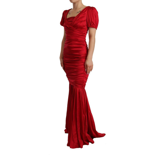 Dolce & Gabbana Elegant Red Silk Stretch Mermaid Dress Dolce & Gabbana Dark Red
