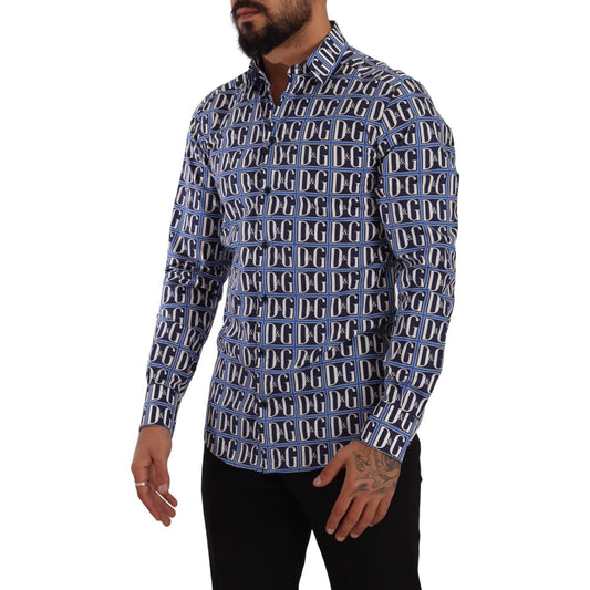 Dolce & Gabbana Slim Fit Blue Logo Cotton Shirt Dolce & Gabbana Dark Slate Gray