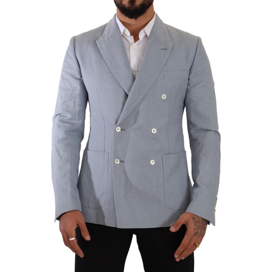 Dolce & Gabbana Elegant Slim Fit Light Blue Double Breasted Blazer Dolce & Gabbana Light Slate Gray