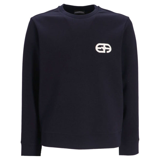 Emporio Armani Double-jersey sweatshirt with embossed embroidered EA logo Topwear Emporio Armani Black
