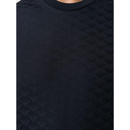 Emporio Armani Mercerised-jersey T-shirt with all-over jacquard eagle Topwear Emporio Armani Black